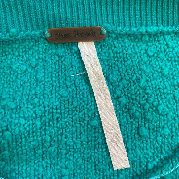 Free People Teal Boucle Cotton Blend Found My Friend Pullover Sweatshirt - Picture 9 of 12